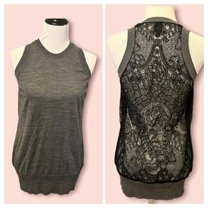 Vera Wang Collection •Women M• Tank Top Grey Black Lace Wool Silk MADE IN ITALY